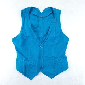 YFB Young Fabulous and Broke Womens Blue Tencil Cotton Button Vest 34" Chest